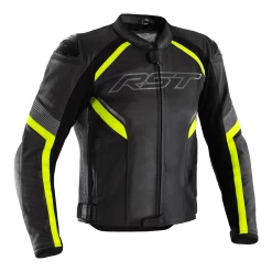 RST Sabre CE Leather Jacket - Black / Grey / Flo Yellow