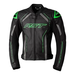 RST S1 CE Leather Jacket - Black / Grey / Neon Green