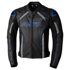 RST S1 CE Leather Jacket - Black / Grey / Neon Blue