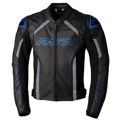 RST S1 CE Leather Jacket - Black / Grey / Neon Blue
