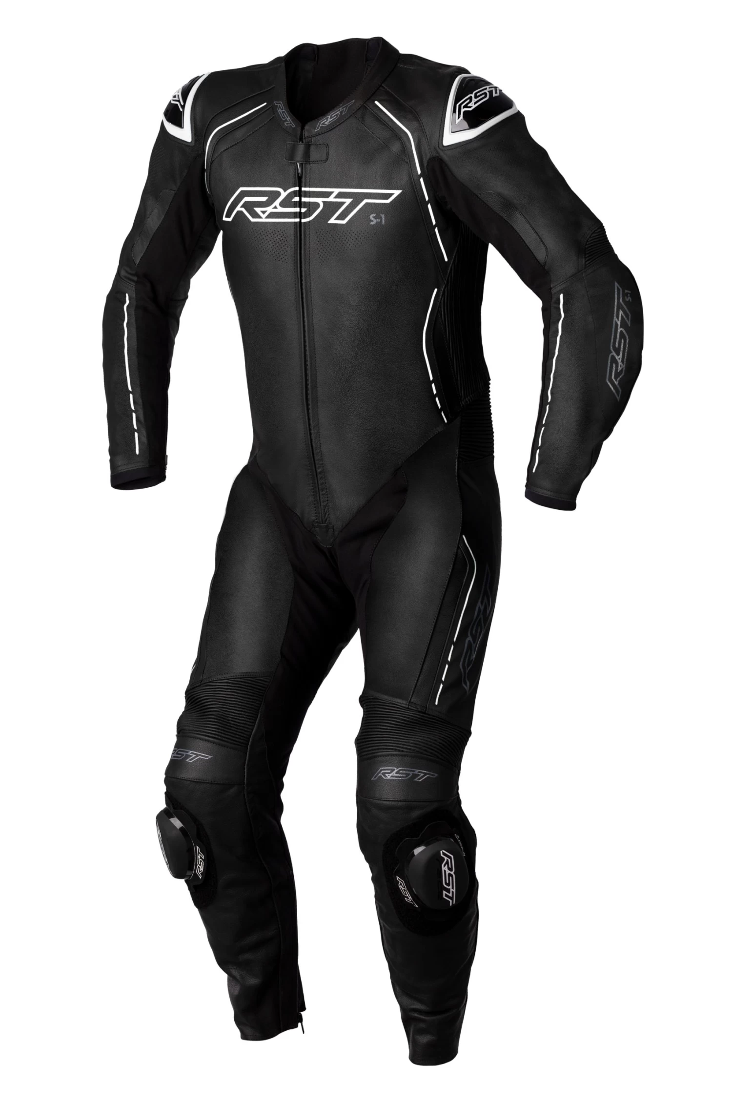 RST S1 CE Leather Suit - Black / Black / White