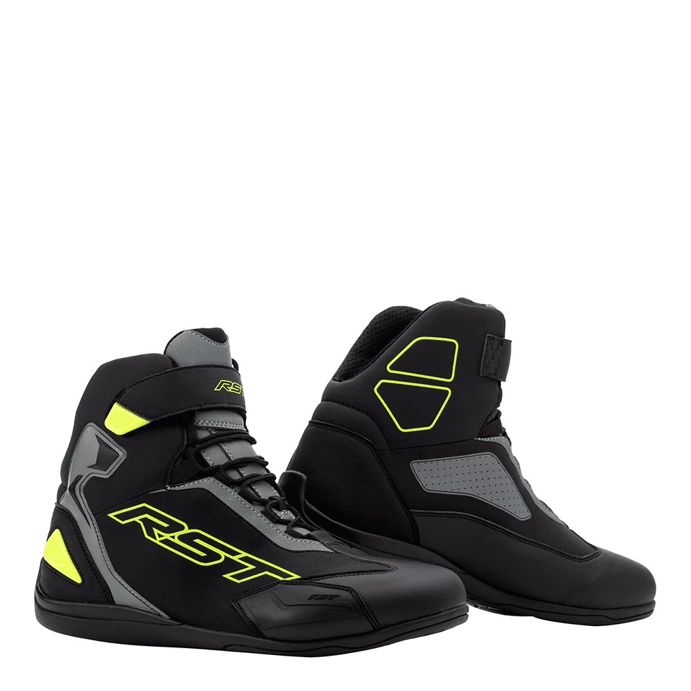 RST Sabre CE Microfibre Motorcycle Trainers - Black / Grey / Flo Yellow - Image 2