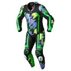 RST Pro Series Evo Airbag CE Leather One Piece Suit - Neon Green/Purple Bolt
