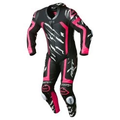 RST Pro Series Evo Airbag CE Leather One Piece Suit - Neon Pink/White Lightning